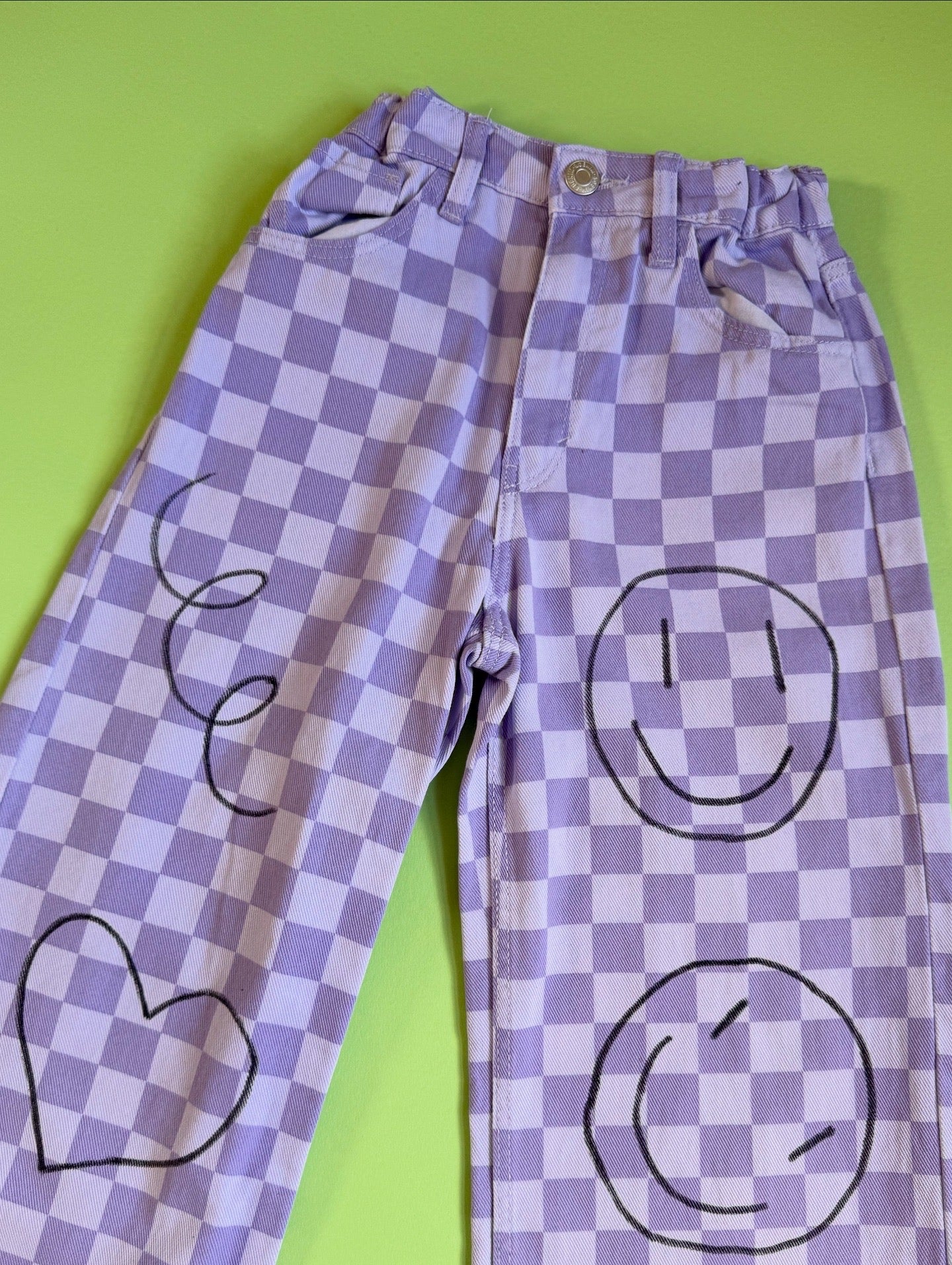 H&M Girls Purple Checkerboard Jeans (8-9 Years)
