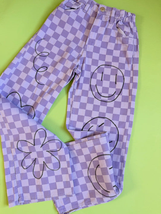 H&M Girls Purple Checkerboard Jeans (8-9 Years)