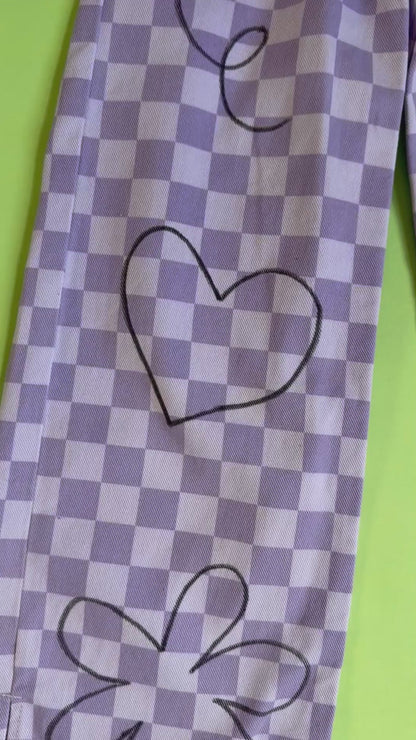 H&M Girls Purple Checkerboard Jeans (8-9 Years)