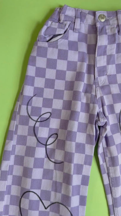 H&M Girls Purple Checkerboard Jeans (8-9 Years)